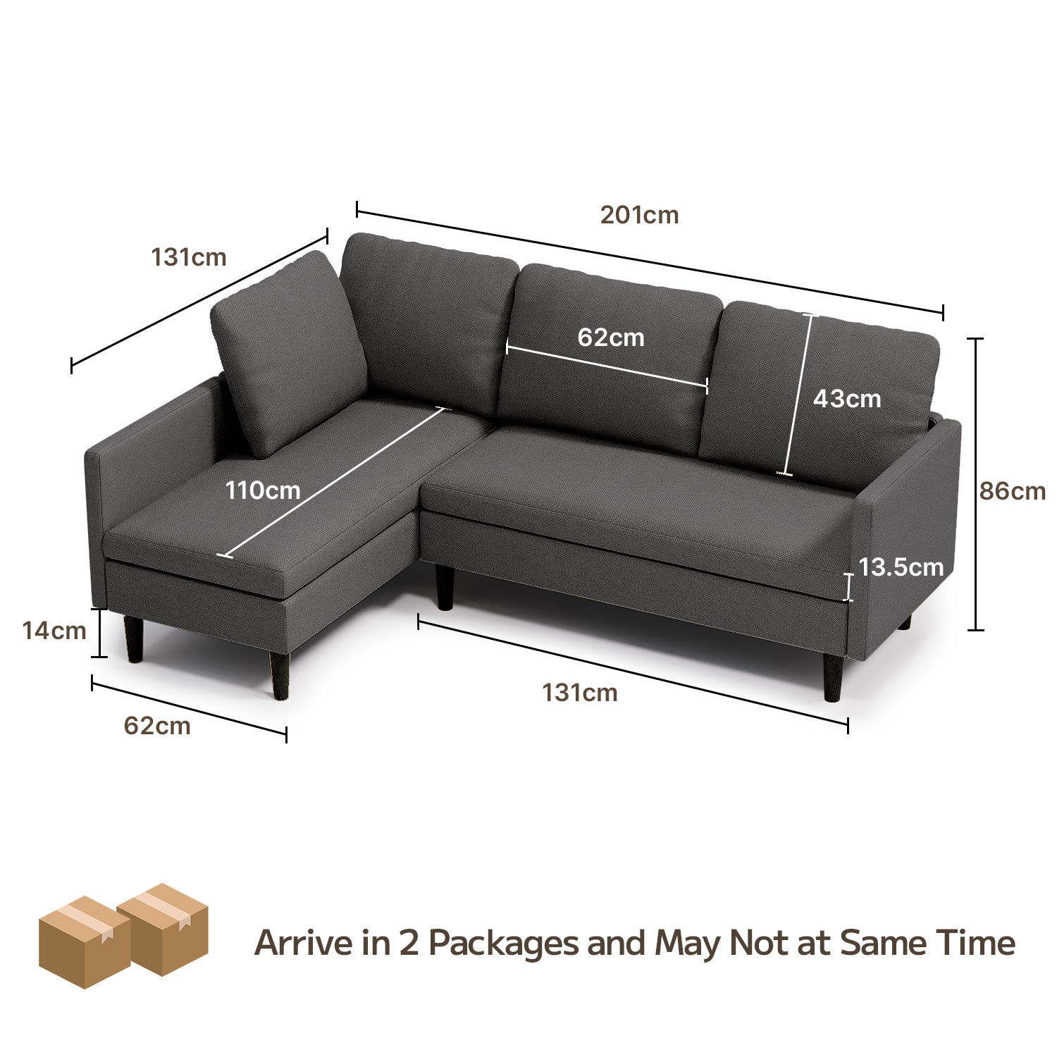 Bealife AR104 Ecksofa mit Schlaffunktion, 3-Sitzer mit Rückenlehne für Wohnzimmer