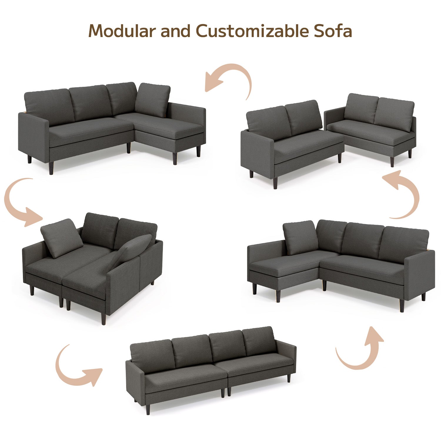 Bealife AR104 Ecksofa mit Schlaffunktion, 3-Sitzer mit Rückenlehne für Wohnzimmer