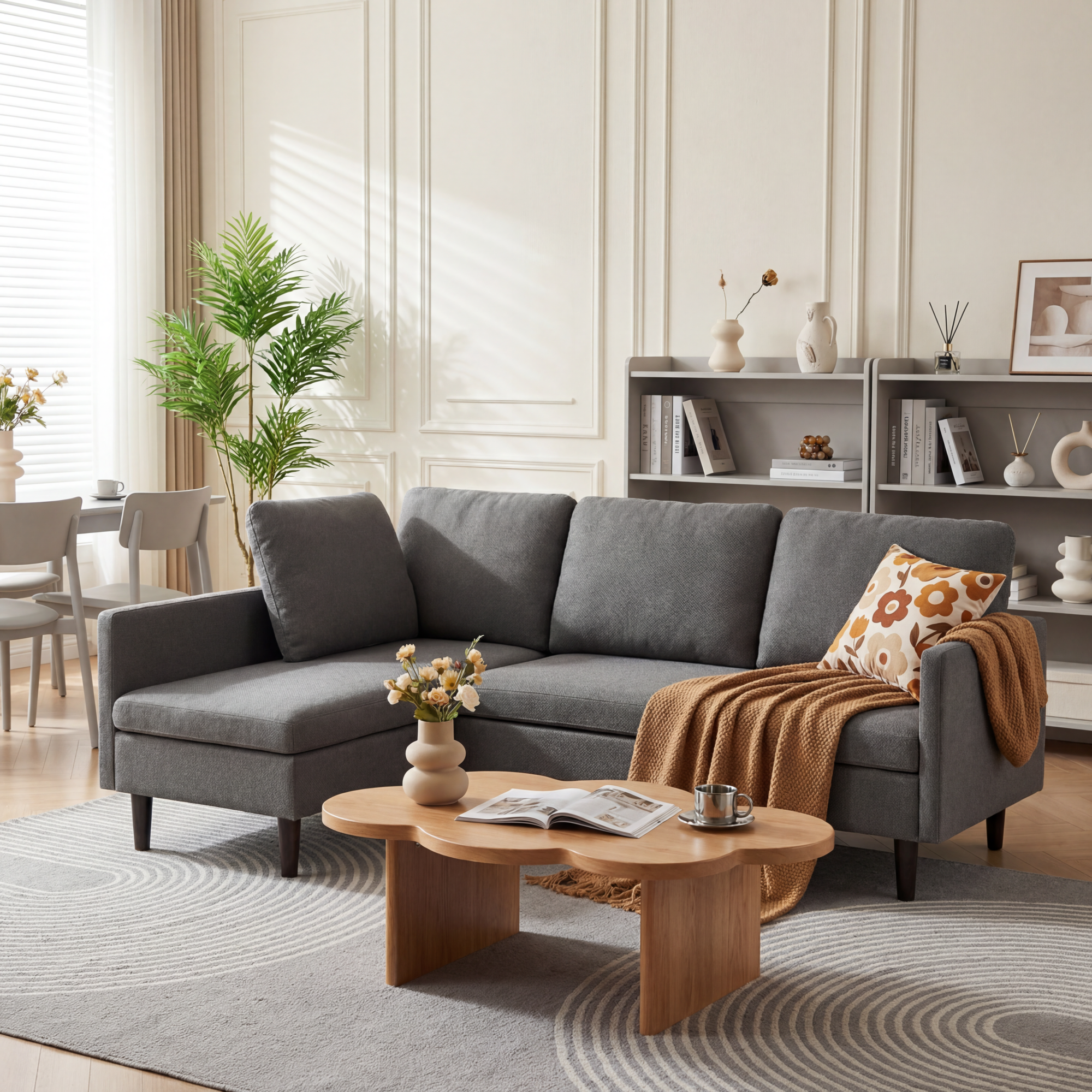 Bealife AR104 Ecksofa mit Schlaffunktion, 3-Sitzer L-Form Sofa mit Rückenlehne für Wohnzimmer
