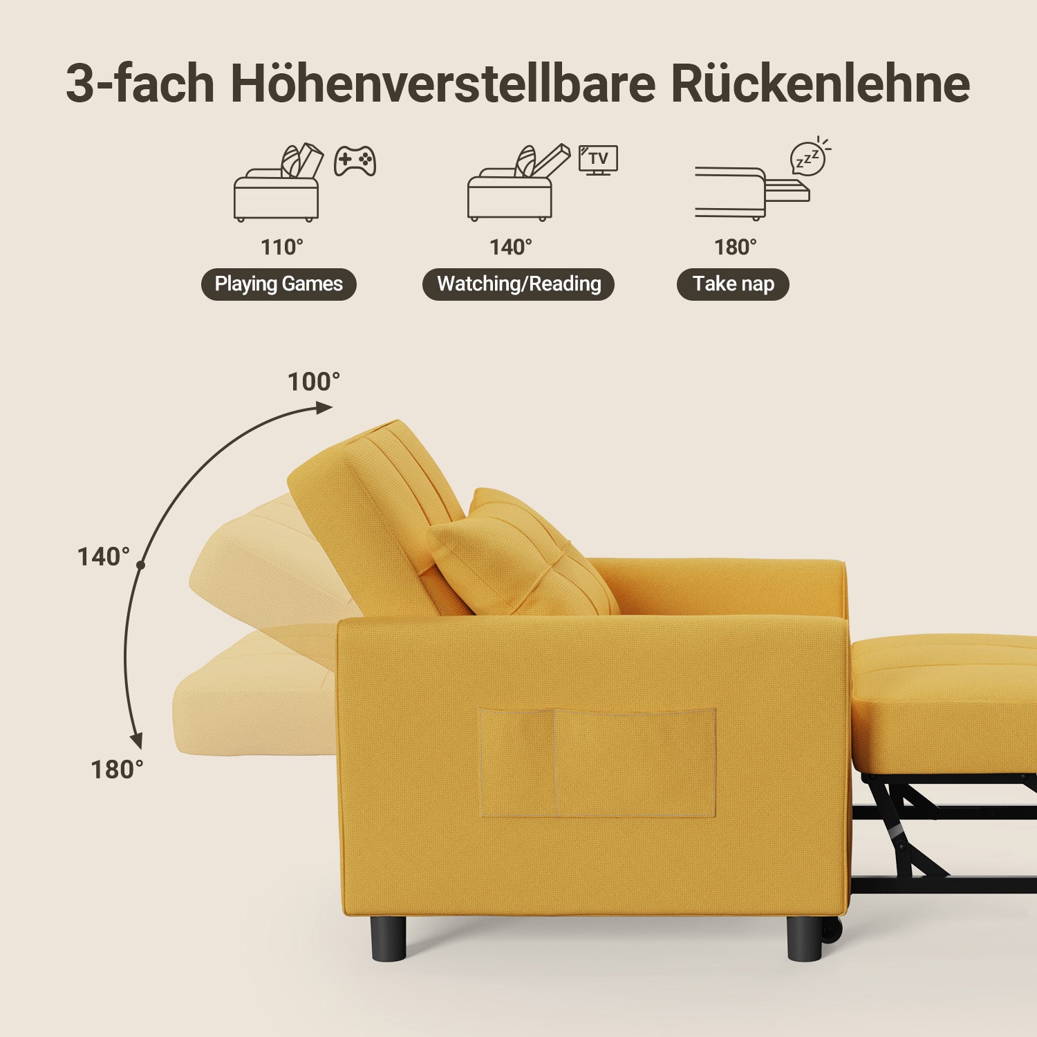 Bealife AR24 Sofa-Bett, 3-in-1 konvertierbares Stuhl-Bett, Liege mit Schlaffunktion, mit Kissen