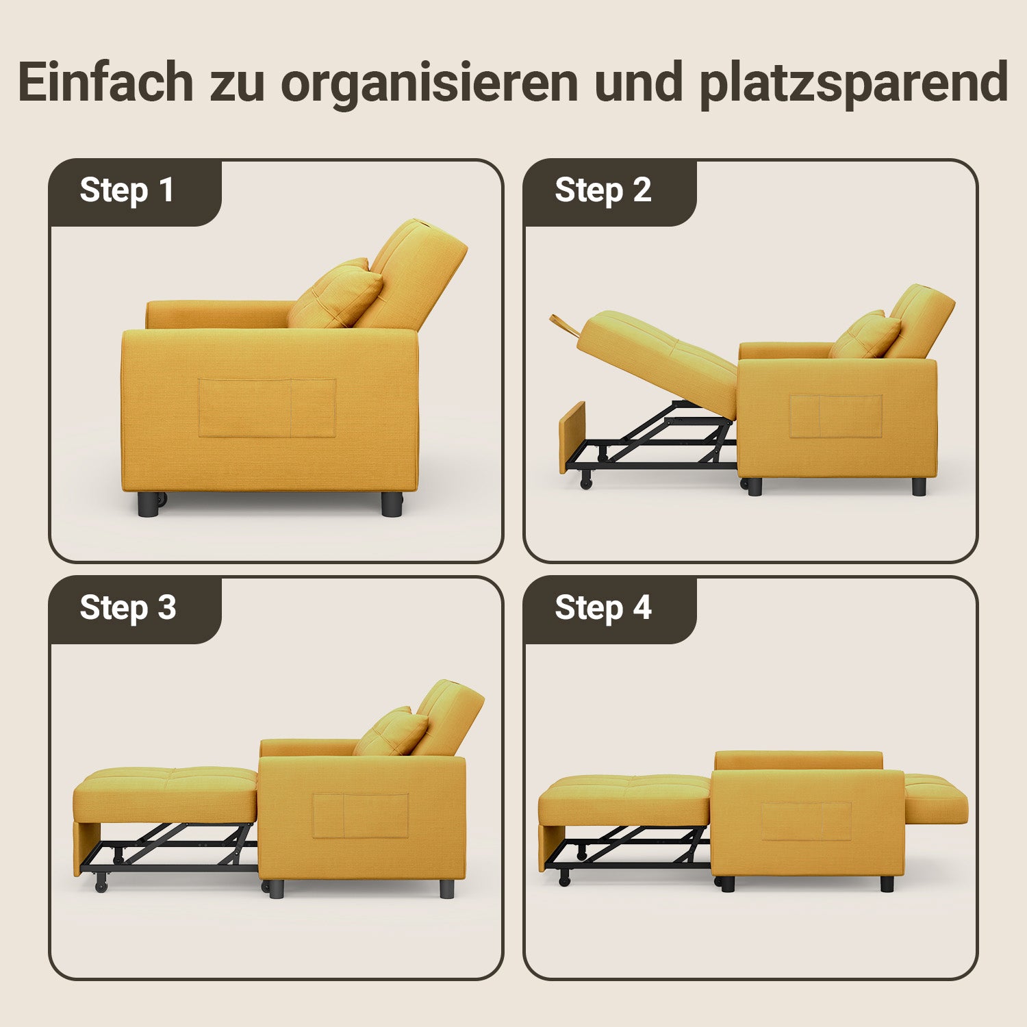 Bealife AR24 Sofa-Bett, 3-in-1 konvertierbares Stuhl-Bett, Liege mit Schlaffunktion, mit Kissen