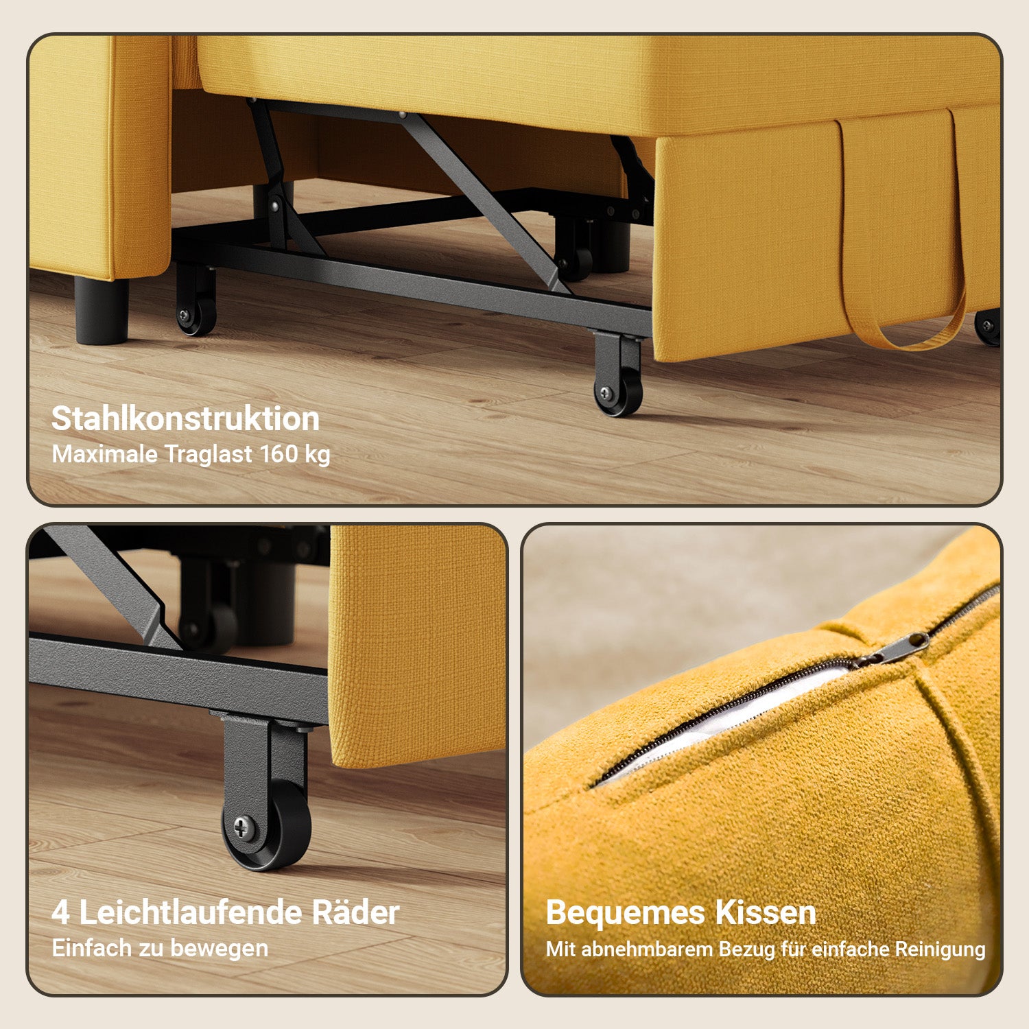 Bealife AR24 Sofa-Bett, 3-in-1 konvertierbares Stuhl-Bett, Liege mit Schlaffunktion, mit Kissen