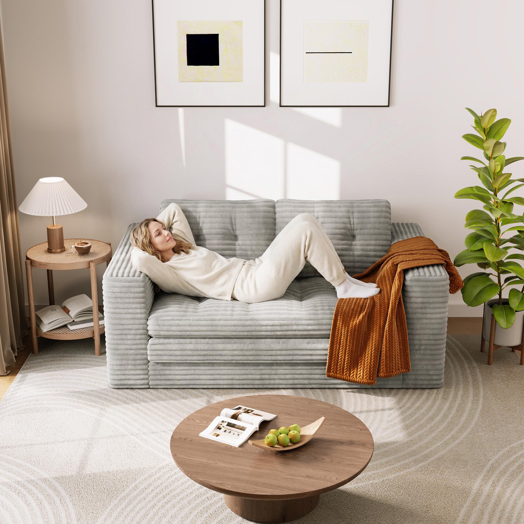 Bealife AR39 Schlafsofas Konvertierbar mit schlaffunktion, Cord Sofa 150cm with Backrest für kleine räume