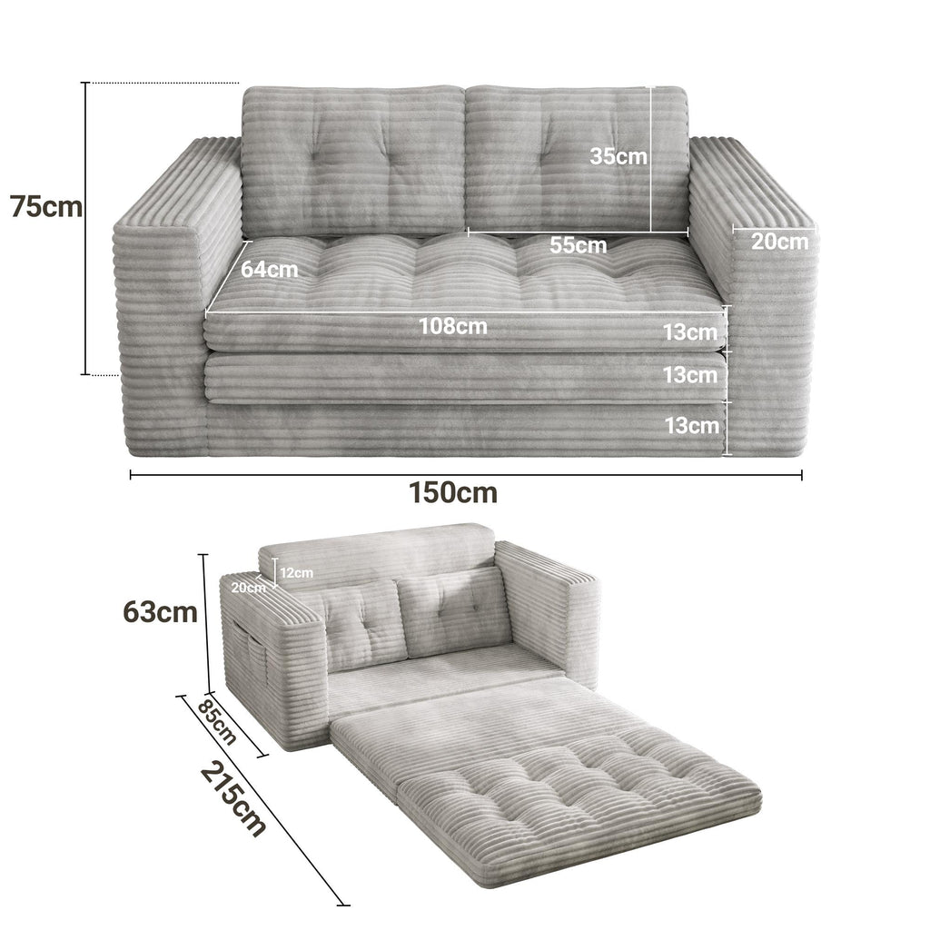 Bealife AR39 Schlafsofas Konvertierbar mit schlaffunktion, Cord Sofa 150cm with Backrest für kleine räume
