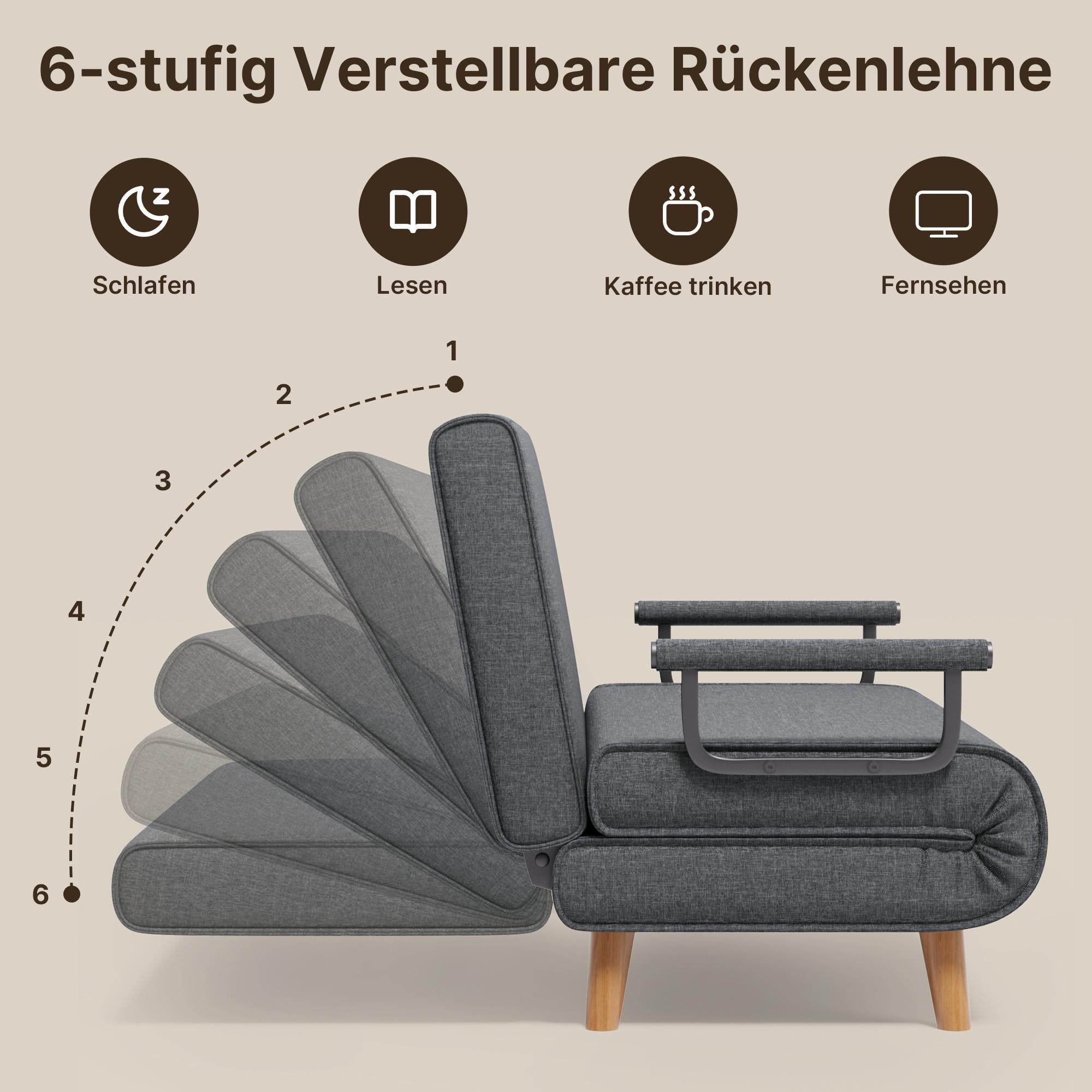 Bealife AR51 Doppel Klappsofa 6-stufig verstellbares , 2-in-1 mit Doppelkissen