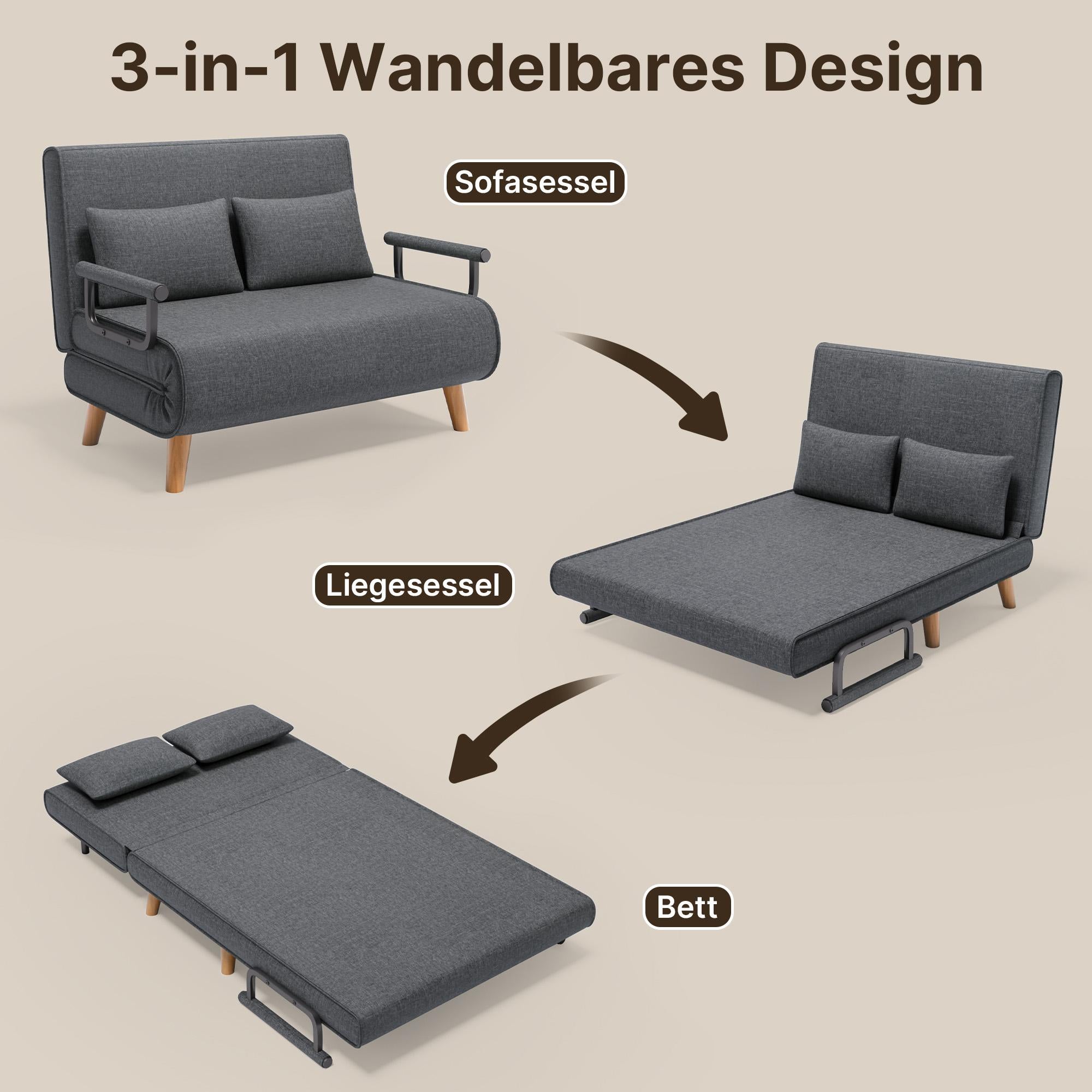 Bealife AR51 Doppel Klappsofa 6-stufig verstellbares , 2-in-1 mit Doppelkissen