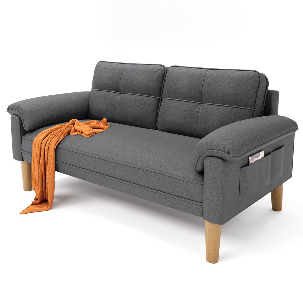 Bealife AR71 Sofa 2-Sitzer Grau Mit Seitentaschen, Hautschonender Stoff & Stabile Konstruktion