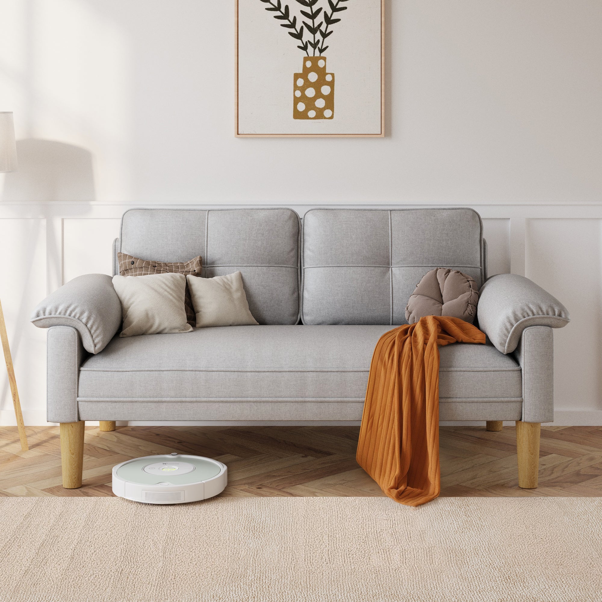 Bealife AR71 Sofa 2-Sitzer Grau Mit Seitentaschen, Hautschonender Stoff & Stabile Konstruktion