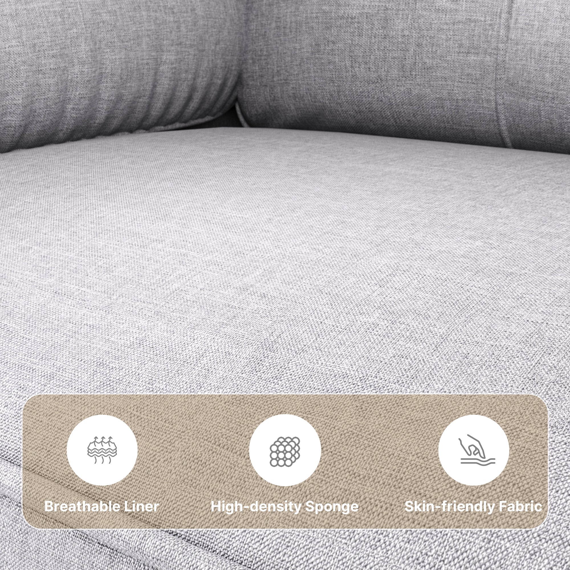 Bealife AR71 Sofa 2-Sitzer Grau Mit Seitentaschen, Hautschonender Stoff & Stabile Konstruktion