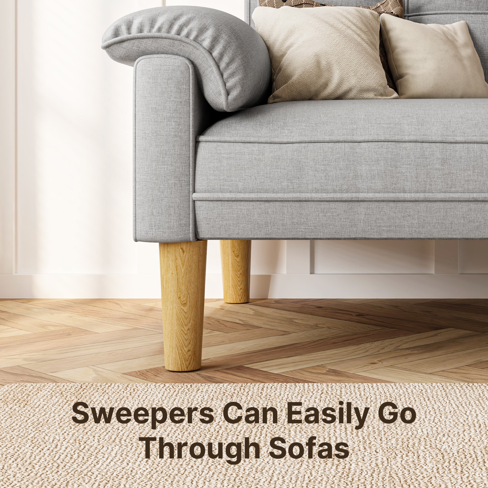 Bealife AR71 Sofa 2-Sitzer Grau Mit Seitentaschen, Hautschonender Stoff & Stabile Konstruktion
