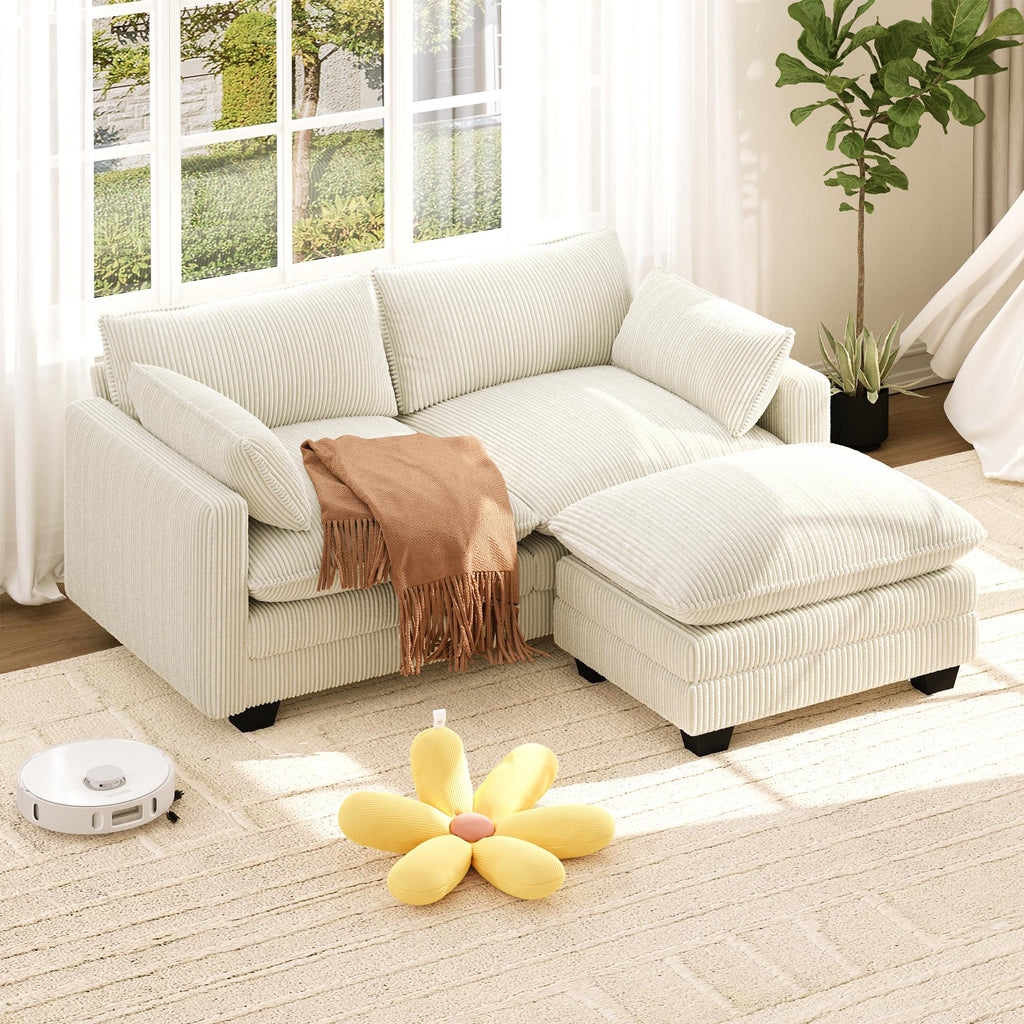 Bealife AR88 Modulares ecksofa platzsparend, 2-Sitzer cord kleines sofa mit Ottomane