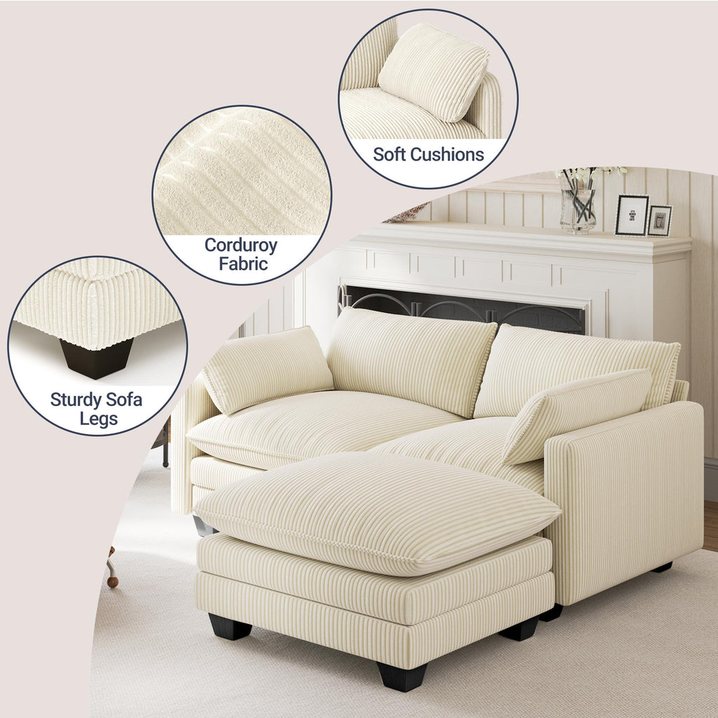 Bealife AR88 Modulares ecksofa platzsparend, 2-Sitzer cord kleines sofa mit Ottomane