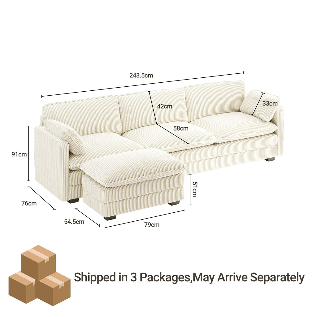 Bealife AR88 Modulares ecksofa platzsparend, 2-Sitzer cord kleines sofa mit Ottomane