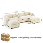 Bealife AR89 U-förmiges Ecksofa, Modulares 4 -Sitzer Sofa Cord mit 2 Ottomane Für großzügige Wohnzimmer|  320x76x91 cm