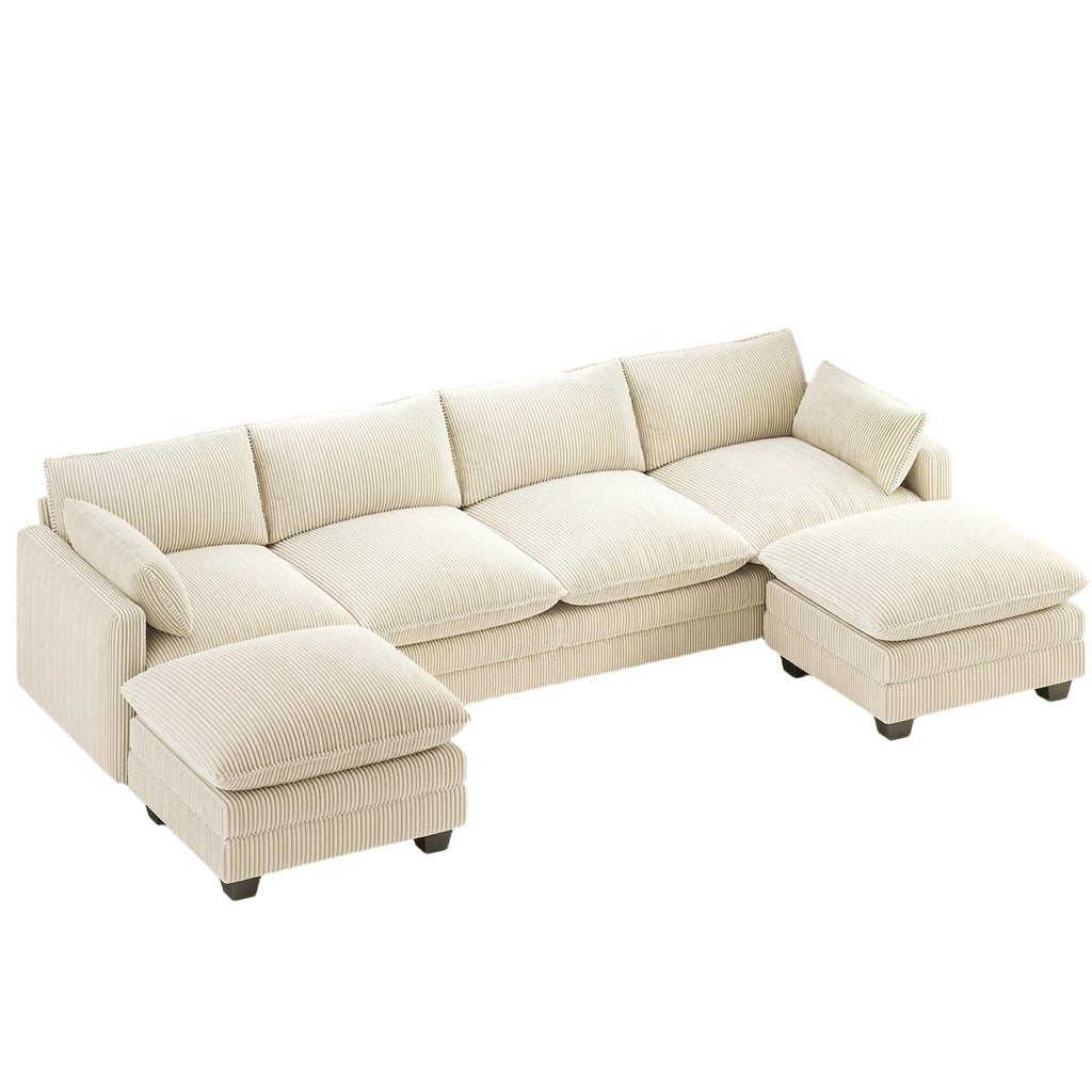 Bealife AR89 U-förmiges Ecksofa, Modulares 4 -Sitzer Sofa Cord mit 2 Ottomane Für großzügige Wohnzimmer|  320x76x91 cm