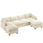 Bealife AR89 U-förmiges Ecksofa, Modulares 4 -Sitzer Sofa Cord mit 2 Ottomane Für großzügige Wohnzimmer|  320x76x91 cm