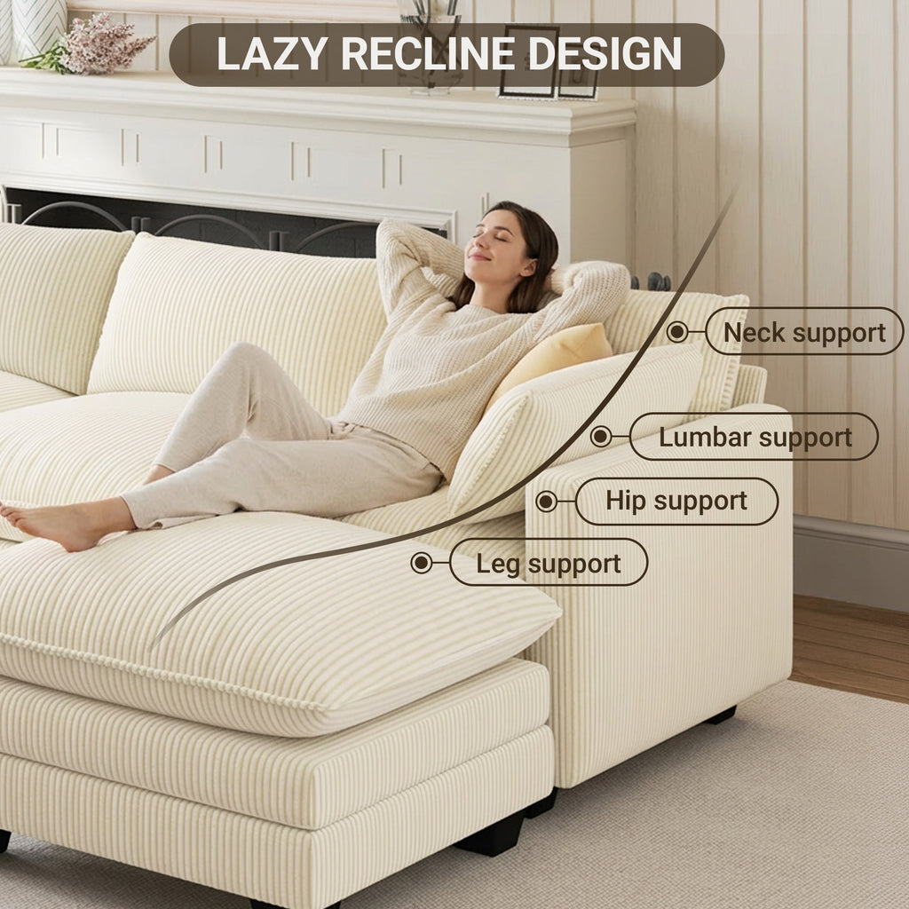 Bealife AR89 U-förmiges Ecksofa, Modulares 4 -Sitzer Sofa Cord mit 2 Ottomane Für großzügige Wohnzimmer|  320x76x91 cm
