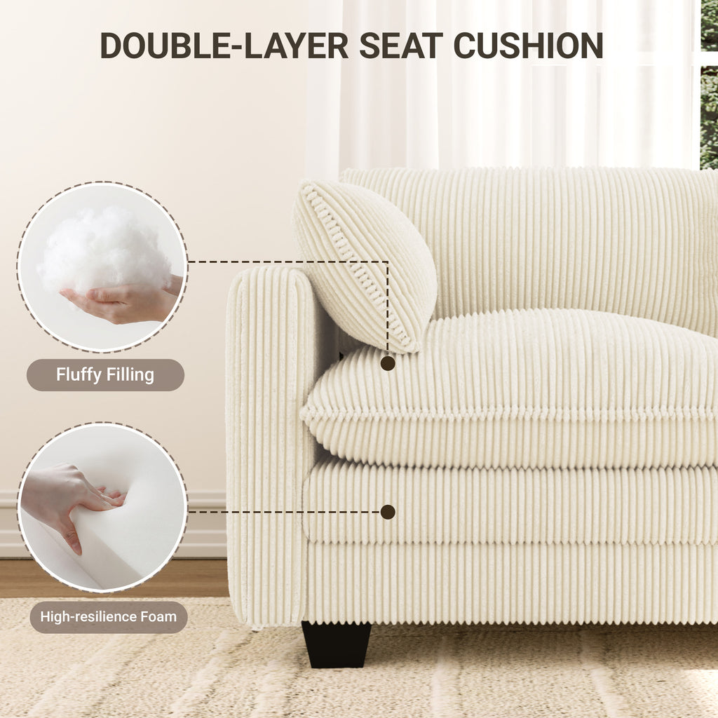 Bealife AR89 U-förmiges Ecksofa, Modulares 4 -Sitzer Sofa Cord mit 2 Ottomane Für großzügige Wohnzimmer|  320x76x91 cm