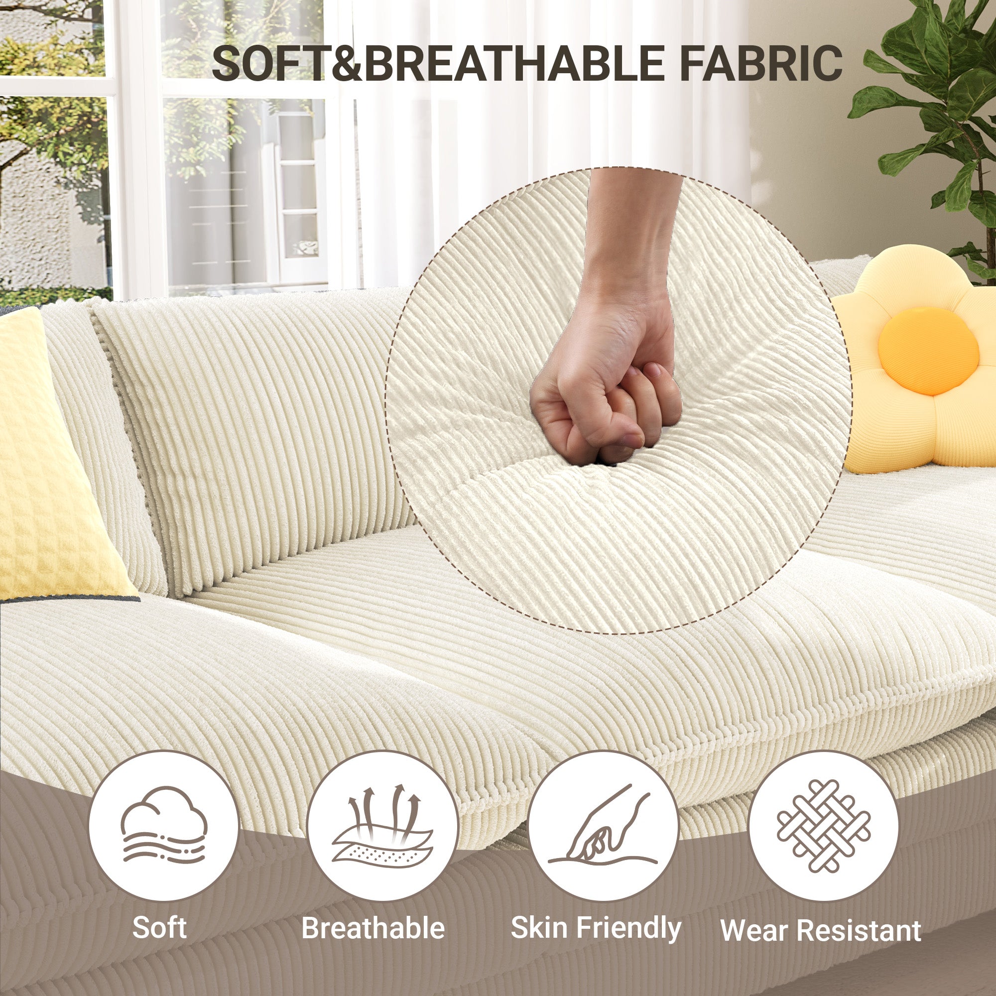 Bealife AR89 U-förmiges Ecksofa, Modulares 4 -Sitzer Sofa Cord mit 2 Ottomane Für großzügige Wohnzimmer|  320x76x91 cm