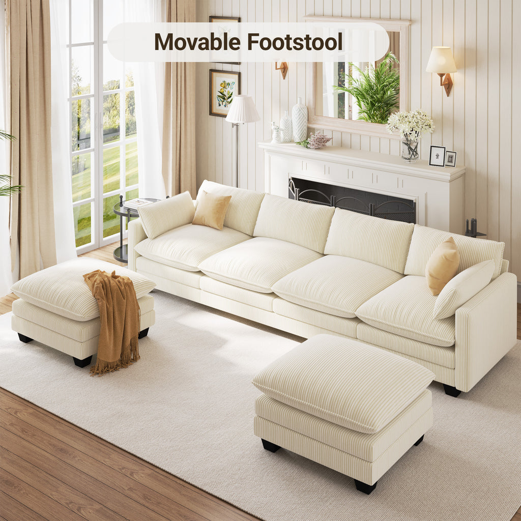Bealife AR89 U-förmiges Ecksofa, Modulares 4 -Sitzer Sofa Cord mit 2 Ottomane Für großzügige Wohnzimmer|  320x76x91 cm