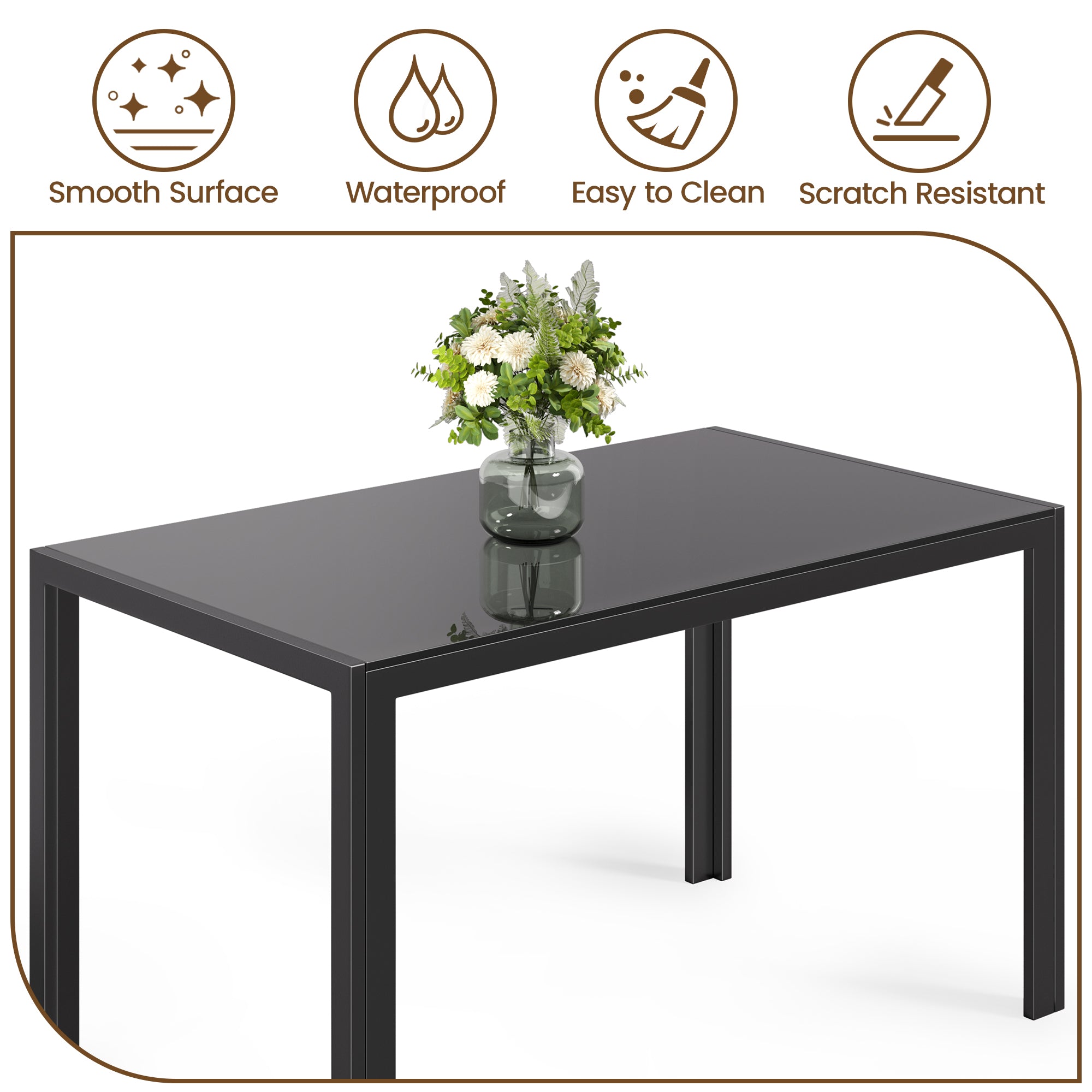 Bealife TB40 Rechteckiger Esstisch mit gehärtetem-Glas Tischplatte 120×70cm, wasserdicht und Hitzebeständig für kleine küche esszimmer