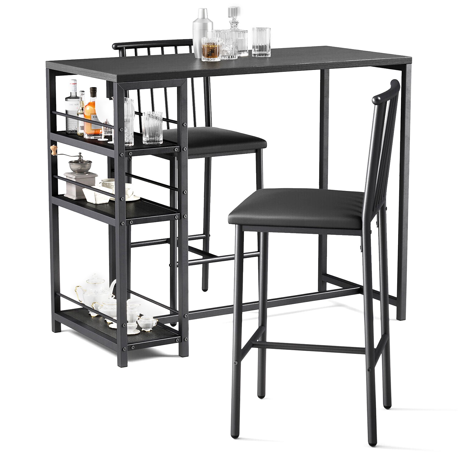 Bealife TB51 Bartisch Set für 2 Personen, 2 gepolsterte Hocker and 1 Bartisch für Küche/Bistro