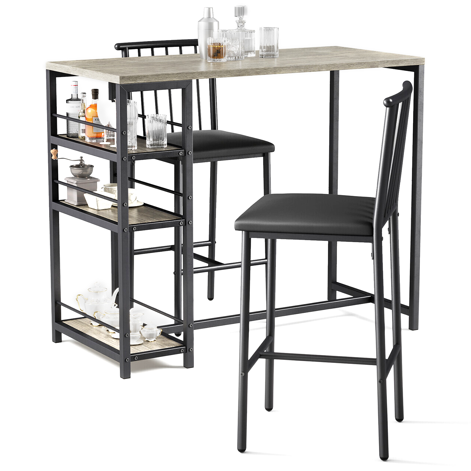 Bealife TB51 Bartisch Set für 2 Personen, 2 gepolsterte Hocker and 1 Bartisch für Küche/Bistro