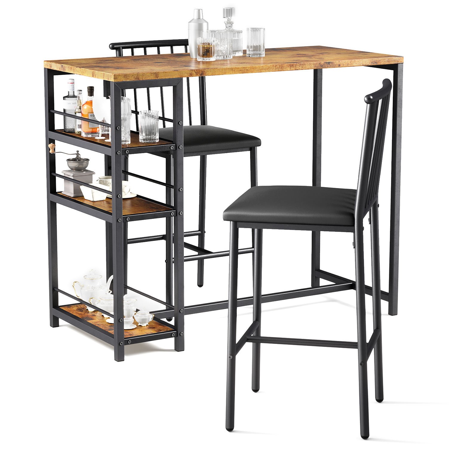 Bealife TB51 Bartisch Set für 2 Personen, 2 gepolsterte Hocker and 1 Bartisch für Küche/Bistro