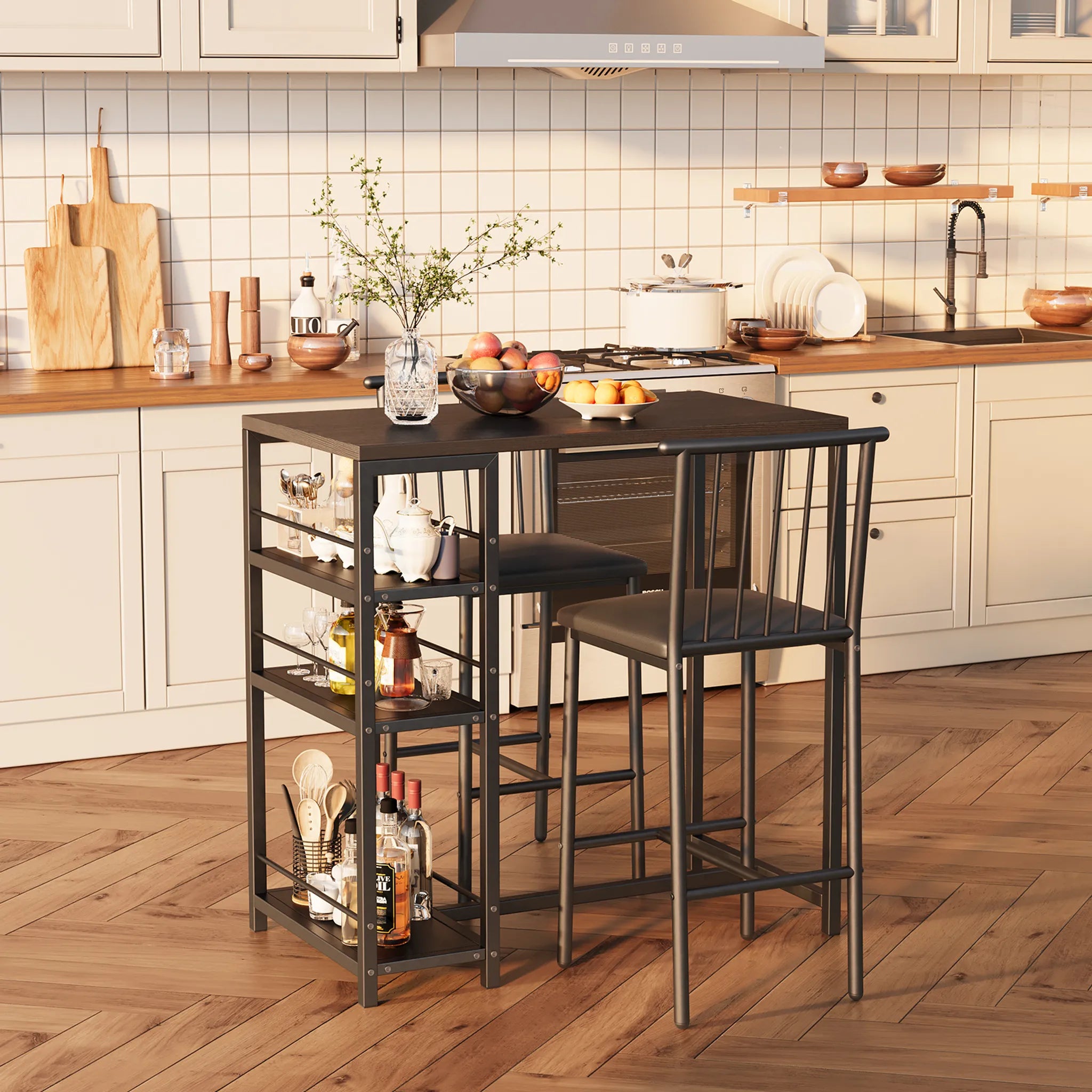 Bealife TB51 Bartisch Set für 2 Personen, 2 gepolsterte Hocker and 1 Bartisch für Küche/Bistro