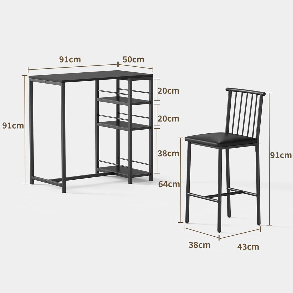 Bealife TB51 Bartisch Set für 2 Personen, 2 gepolsterte Hocker and 1 Bartisch für Küche/Bistro