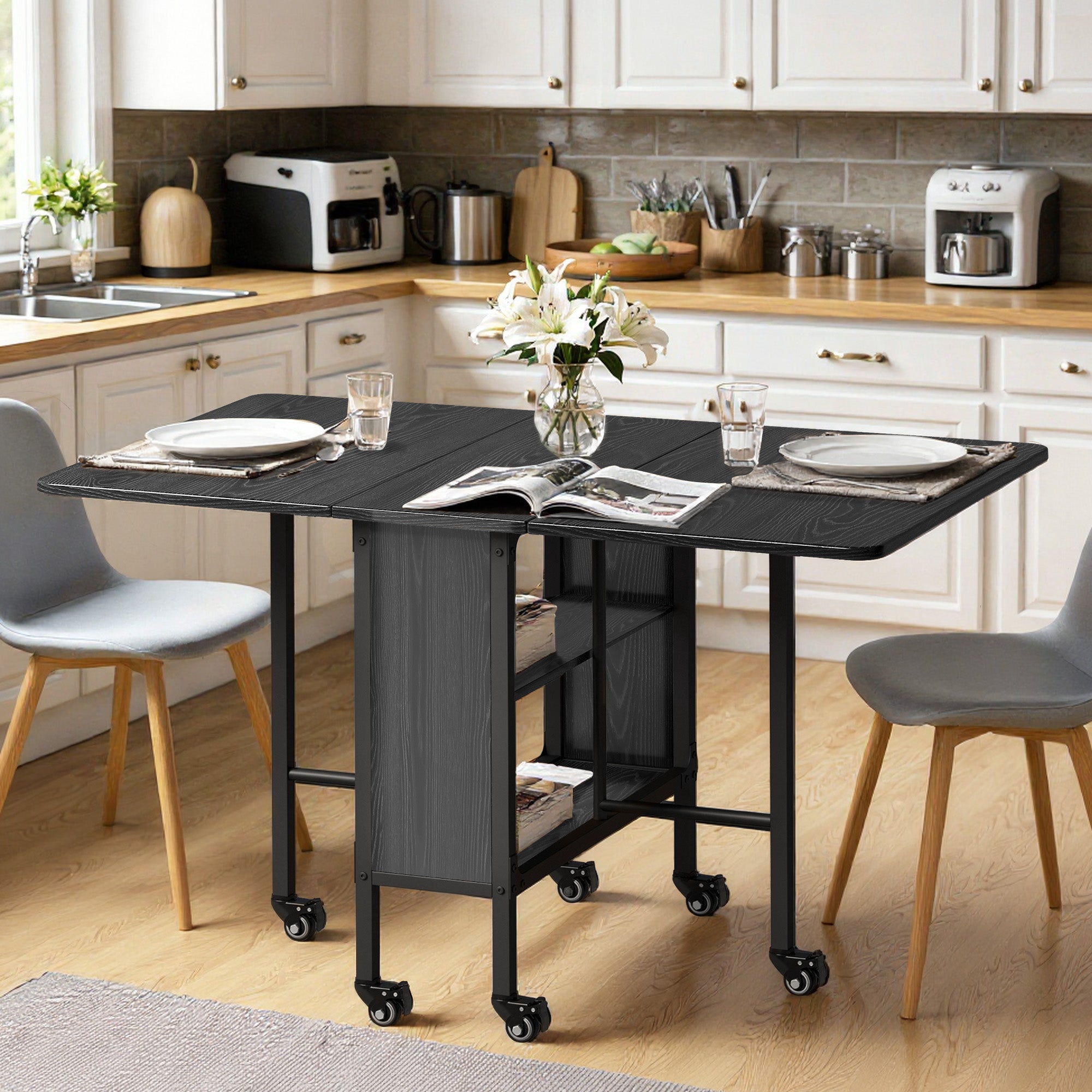 Bealife TB66 3-in-1 Klappbarer Esstisch, küchenwagen mit rollen für kleine Küchen Esszimmer Homeoffice