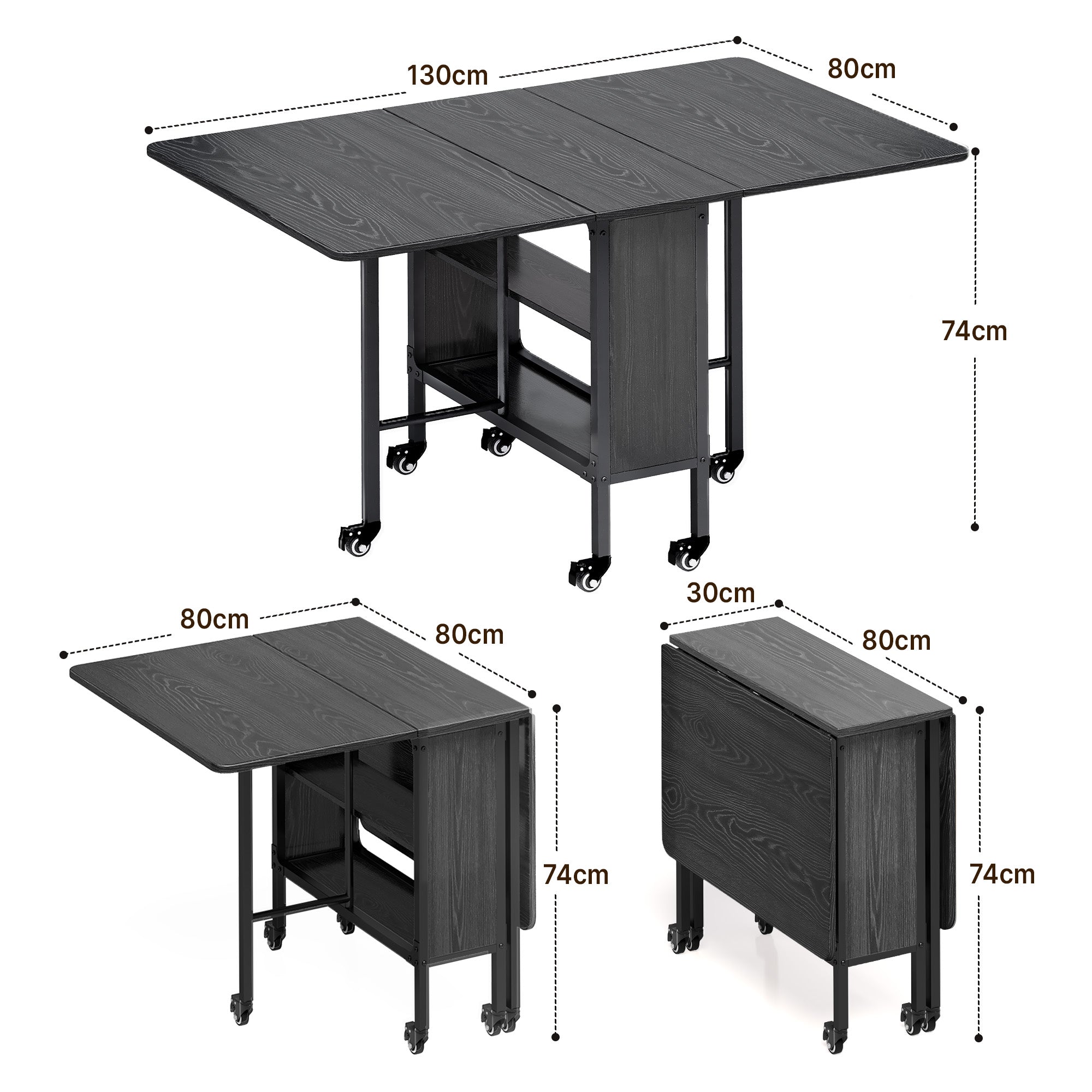 Bealife TB66 3-in-1 Klappbarer Esstisch, küchenwagen mit rollen für kleine Küchen Esszimmer Homeoffice