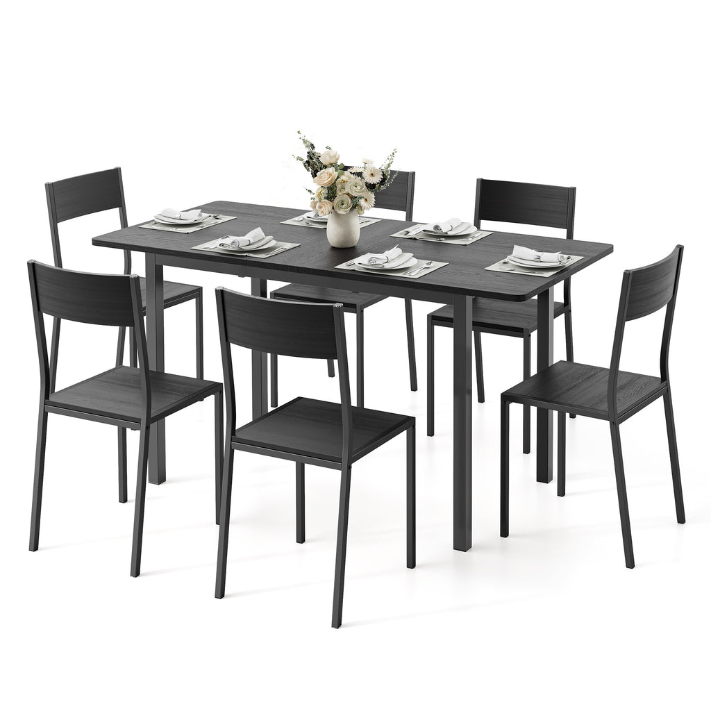 Bealfie TB78 Ausziehbaren Esstisch und 6 Stühle, 7-Teilige Essgruppe mit Metallrahmen für Esszimmer & Küche