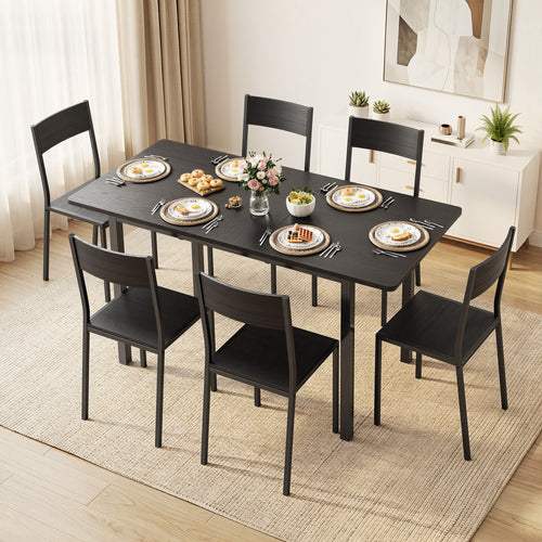 Bealfie TB78 Ausziehbaren Esstisch und 6 Stühle, 7-Teilige Essgruppe mit Metallrahmen für Esszimmer & Küche
