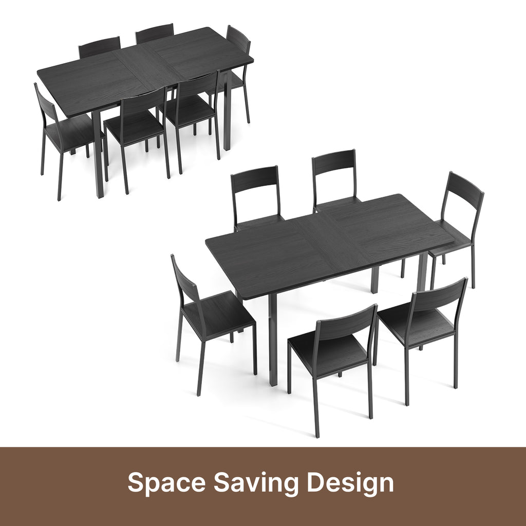 Bealfie TB78 Ausziehbaren Esstisch und 6 Stühle, 7-Teilige Essgruppe mit Metallrahmen für Esszimmer & Küche