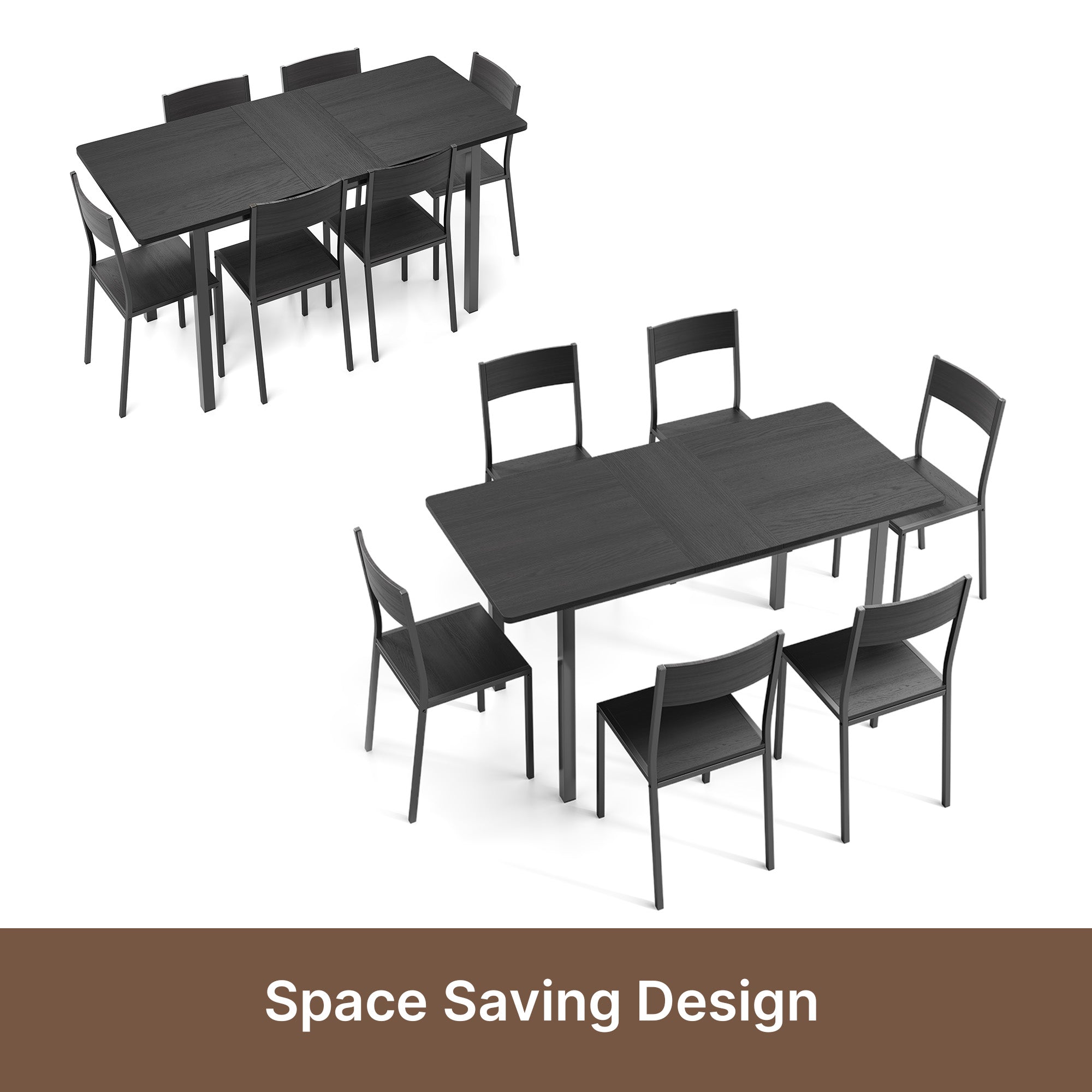 Bealfie TB78 Ausziehbaren Esstisch und 6 Stühle, 7-Teilige Essgruppe mit Metallrahmen für Esszimmer & Küche