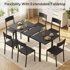 Bealfie TB78 Ausziehbaren Esstisch und 6 Stühle, 7-Teilige Essgruppe mit Metallrahmen für Esszimmer & Küche