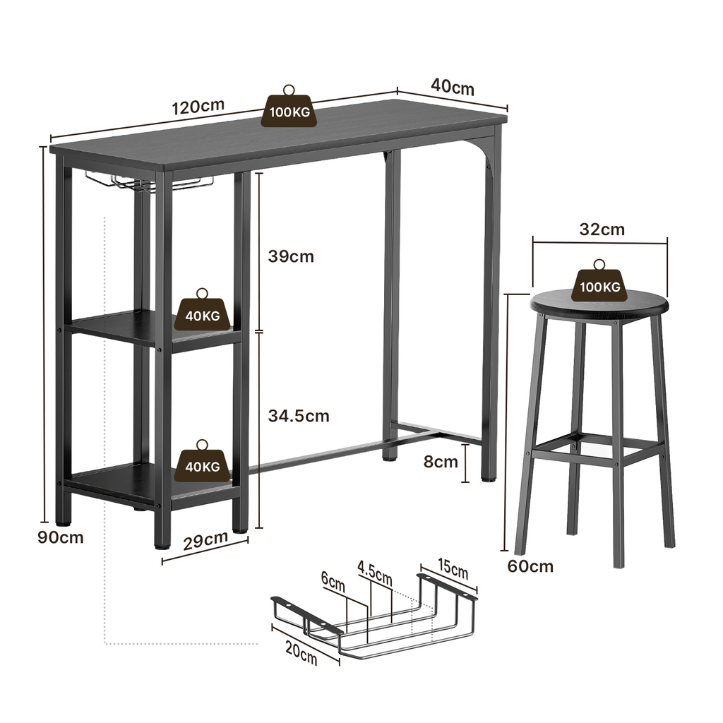 Bealife TB31 Bartisch Set mit 2 Barhockern, Kompakt für 2 Personen