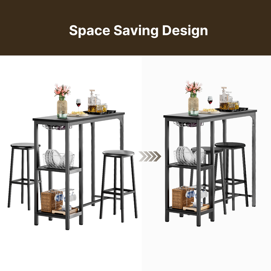 Bealife TB31 Bartisch Set mit 2 Barhockern, Kompakt für 2 Personen