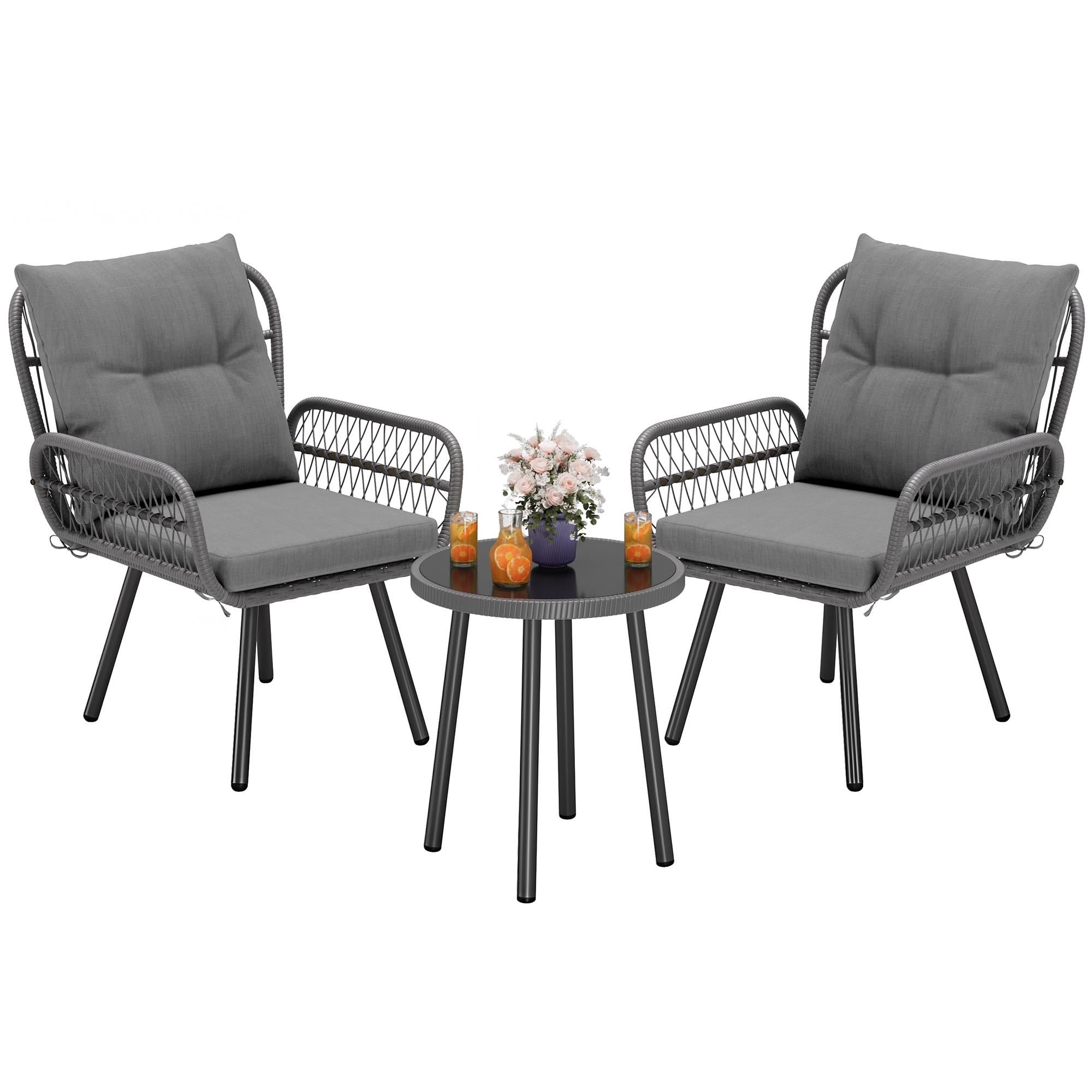 Bealife WR213 Gartenmöbel Set 3-teilig, Balkonmöbel Set aus Metall mit wasserdichten Kissen, Wetterfeste Lounge Sitzgruppe für Balkon Terrasse