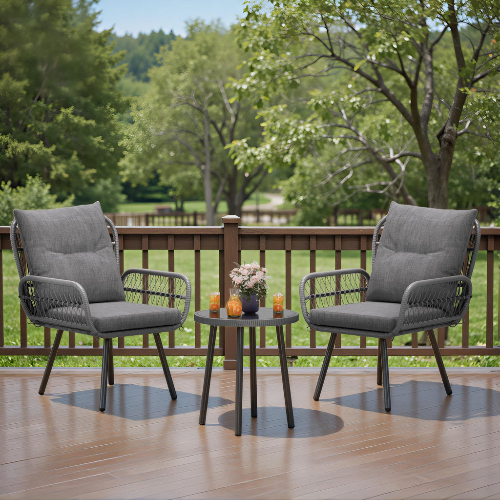 Bealife WR213 Gartenmöbel Set 3-teilig, Balkonmöbel Set aus Metall mit wasserdichten Kissen, Wetterfeste Lounge Sitzgruppe für Balkon Terrasse