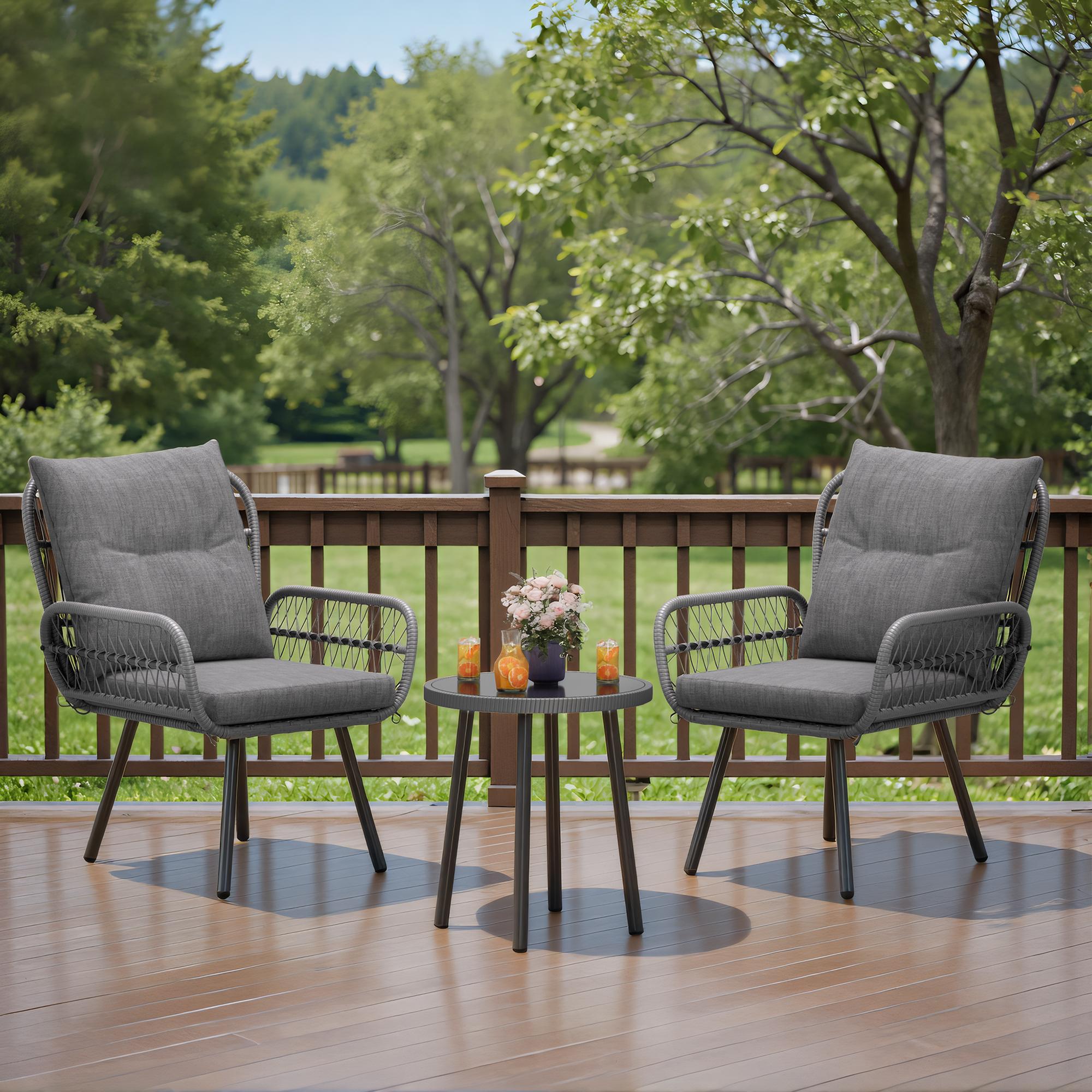 Bealife WR213 Gartenmöbel Set 3-teilig, Balkonmöbel Set aus Metall mit wasserdichten Kissen, Wetterfeste Lounge Sitzgruppe für Balkon Terrasse