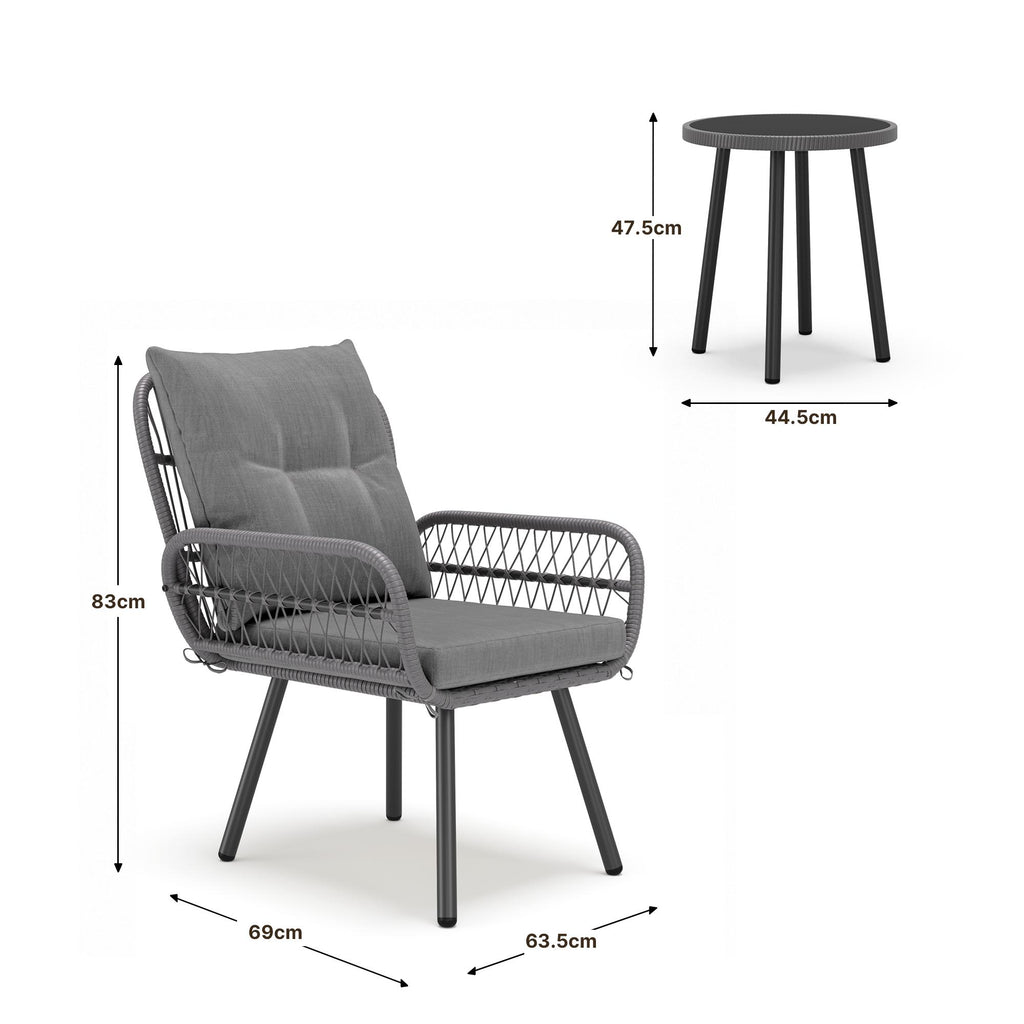 Bealife WR213 Gartenmöbel Set 3-teilig, Balkonmöbel Set aus Metall mit wasserdichten Kissen, Wetterfeste Lounge Sitzgruppe für Balkon Terrasse