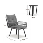 Bealife WR213 Gartenmöbel Set 3-teilig, Balkonmöbel Set aus Metall mit wasserdichten Kissen, Wetterfeste Lounge Sitzgruppe für Balkon Terrasse