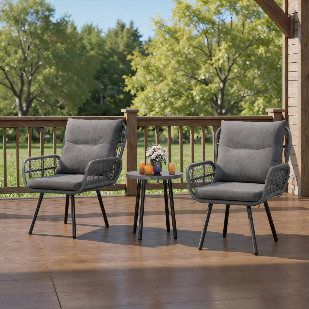 Bealife WR213 Gartenmöbel Set 3-teilig, Balkonmöbel Set aus Metall mit wasserdichten Kissen, Wetterfeste Lounge Sitzgruppe für Balkon Terrasse