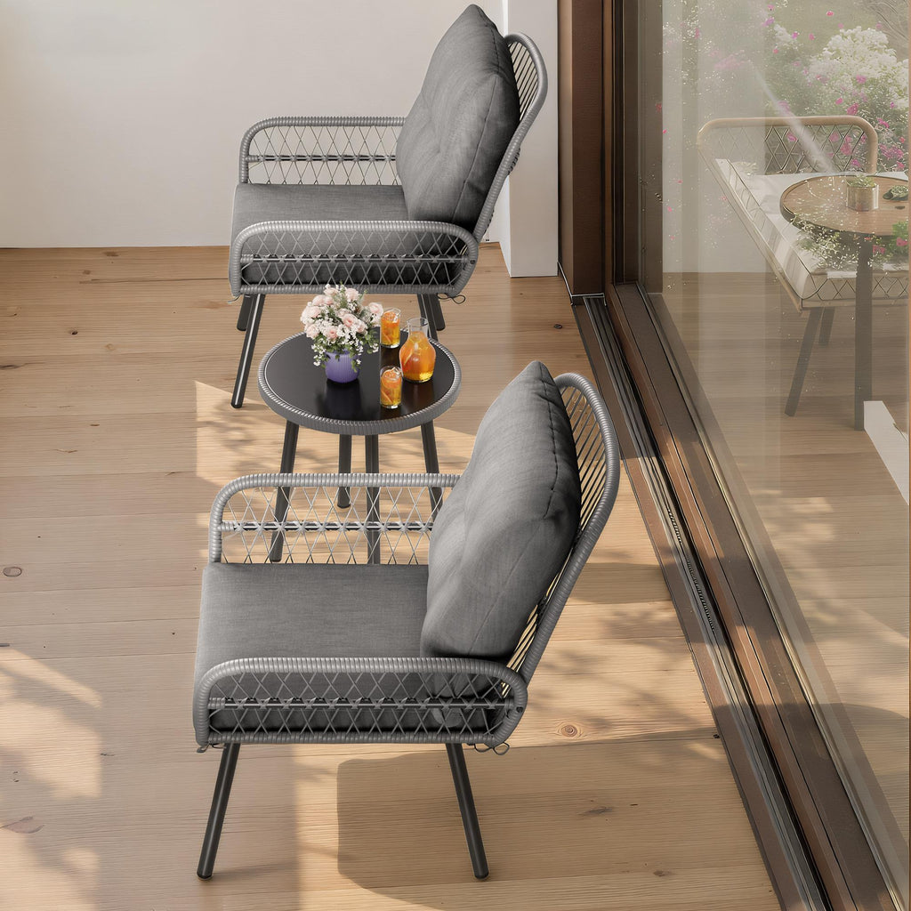 Bealife WR213 Gartenmöbel Set 3-teilig, Balkonmöbel Set aus Metall mit wasserdichten Kissen, Wetterfeste Lounge Sitzgruppe für Balkon Terrasse